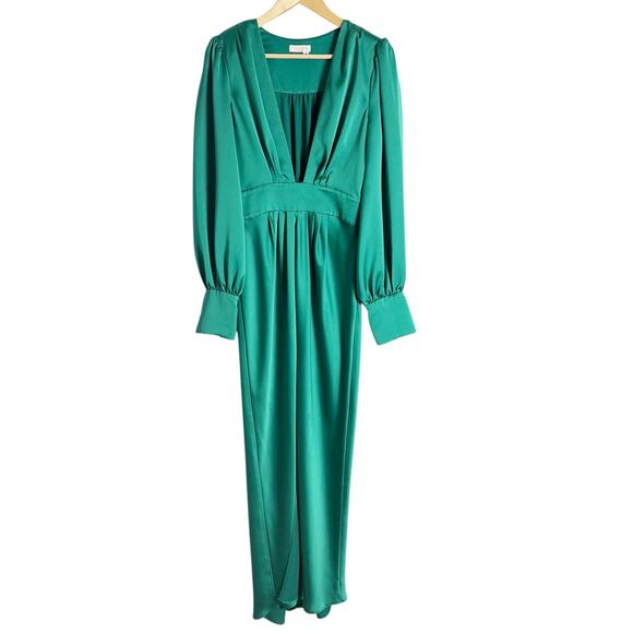 Ramy Brook Madeline Green Satin Plunge Neck Long Sleeve Gown Size 8 - Picture 6 of 16